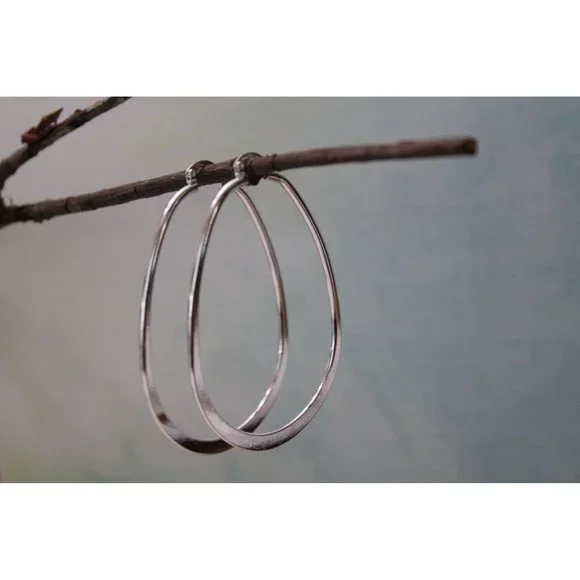 New Very Large Oval Hoop Earrings Sterling Silver 925 E80 - Picture 2 of 5